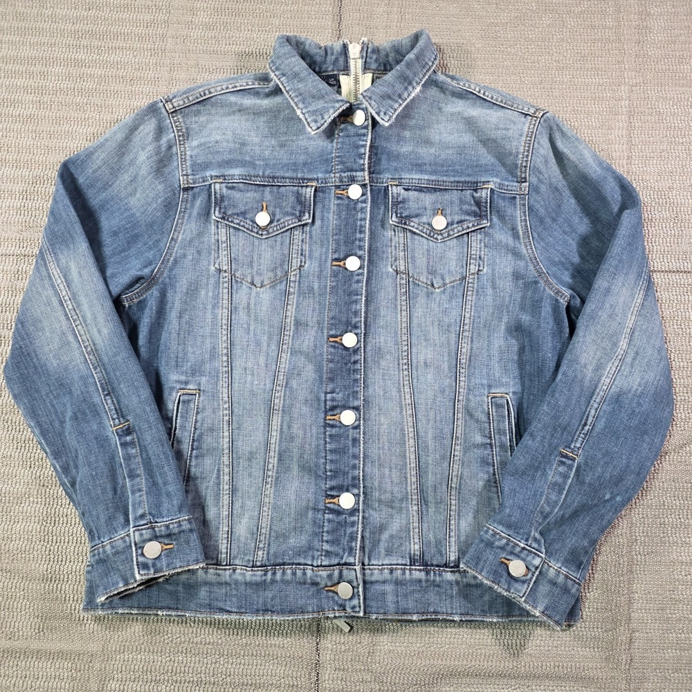 True Religion Jacket Denim Trucker Distressed Western Jean Rear Zipper Large